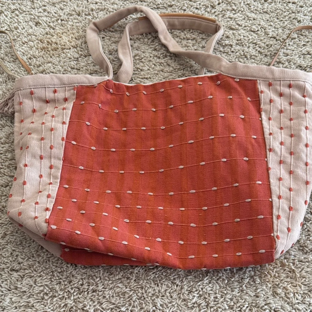 Mercado Global Rosa Tote Hand Woven Artisan Ginger Cream Boho Cotton Bag